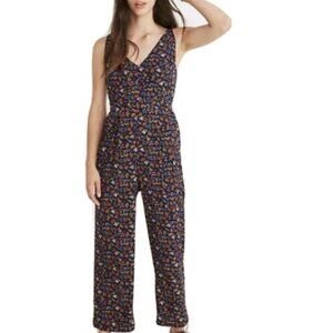 Madewell womens navy floral jumpsuit 6 strappy pockets cropped lightweight boho